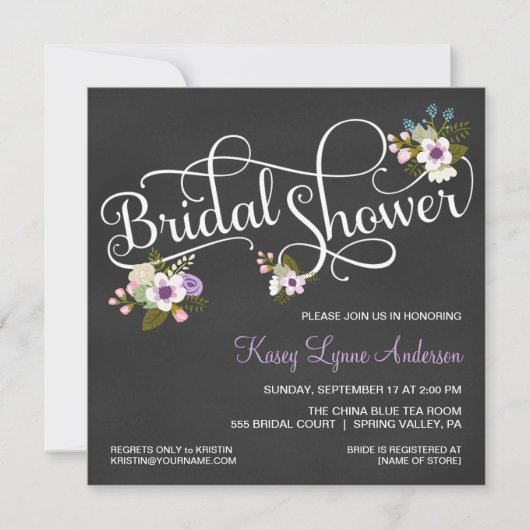 Floral Chalkboard Bridal Shower Invitations Kaart (Voorkant)