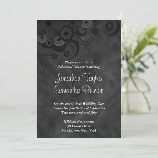 Floral Chalkboard bruiloft repetitie diner uitnodi Kaart (Staand voorkant)