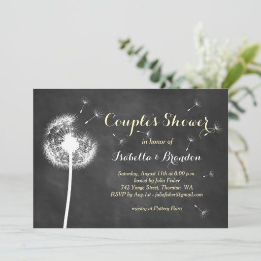 Floral Chalkboard Couple's Shower Invite (geel) Kaart (Staand voorkant)