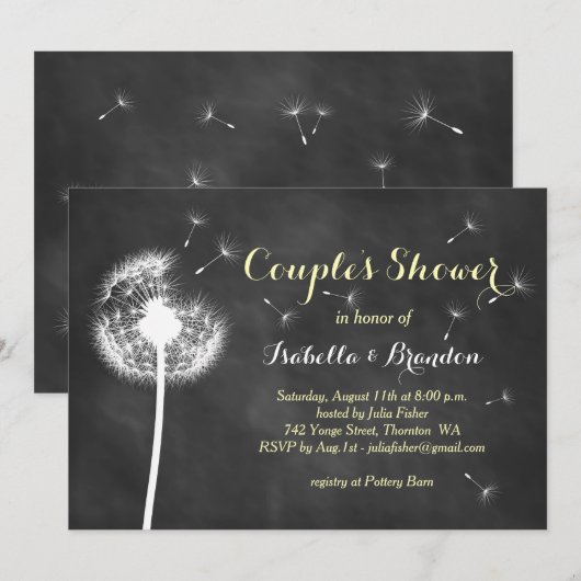 Floral Chalkboard Couple's Shower Invite (geel) Kaart (Voorkant / Achterkant)