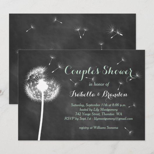 Floral Chalkboard Couple's Shower Invite (munt) Kaart (Voorkant / Achterkant)