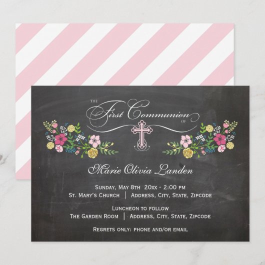 Floral Chalkboard  | Eerste uitnodigingen van de G (Voorkant / Achterkant)