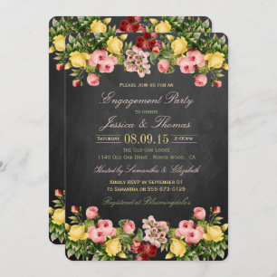 Floral Chalkboard Engagement Party Kaart