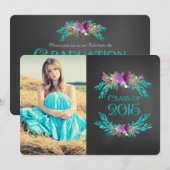 Floral Chalkboard Klasse van 2015 Afstuderen Kaart (Voorkant / Achterkant)