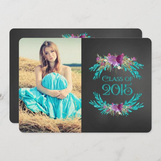 Floral Chalkboard Klasse van 2015 Afstuderen Kaart (Voorkant / Achterkant)