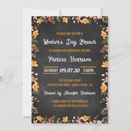 Floral Chalkboard Moederdag Brunch Kaart (Voorkant)