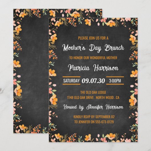 Floral Chalkboard Moederdag Brunch Kaart (Voorkant / Achterkant)