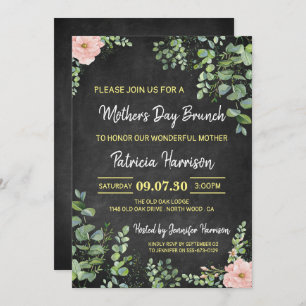 Floral Chalkboard Moederdag Brunch Uitnodiging