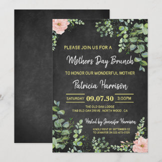 Floral Chalkboard Moederdag Brunch Uitnodiging