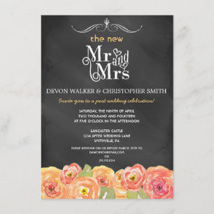 Floral Chalkboard Post Wedding Party Uitnodiging