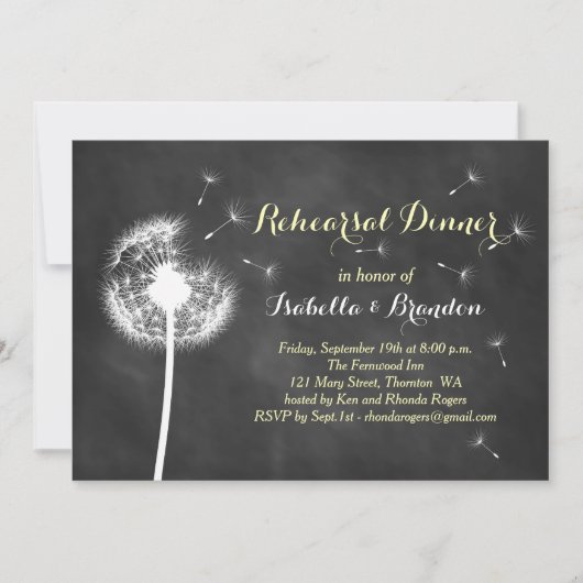 Floral Chalkboard repesal Dinner Invite (geel) Kaart (Voorkant)