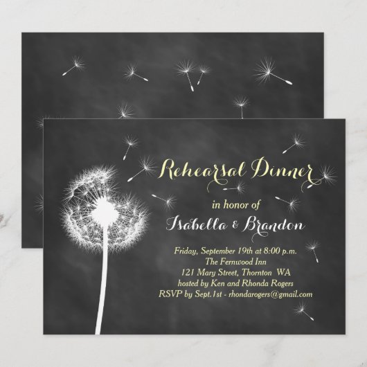 Floral Chalkboard repesal Dinner Invite (geel) Kaart (Voorkant / Achterkant)