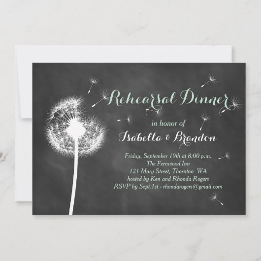 Floral Chalkboard repesal Dinner Invite (mint) Kaart (Voorkant)