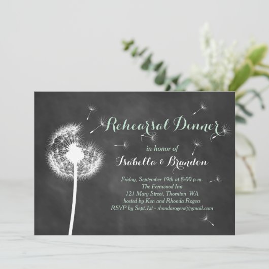 Floral Chalkboard repesal Dinner Invite (mint) Kaart (Staand voorkant)
