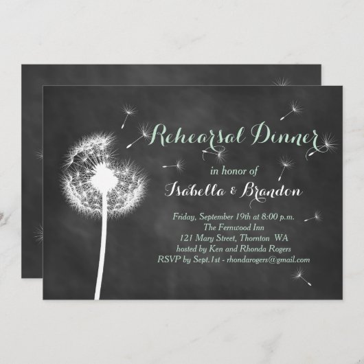 Floral Chalkboard repesal Dinner Invite (mint) Kaart (Voorkant / Achterkant)