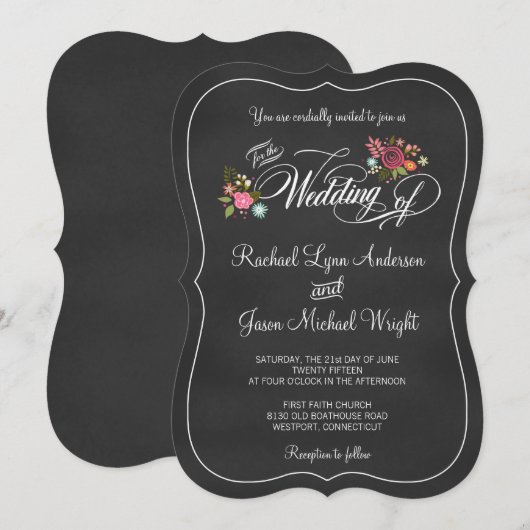 Floral Chalkboard Rustic Wedding Invitations Kaart (Voorkant / Achterkant)