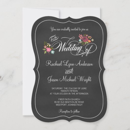 Floral Chalkboard Rustic Wedding Invitations Kaart (Voorkant)