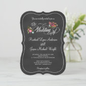 Floral Chalkboard Rustic Wedding Invitations Kaart (Staand voorkant)
