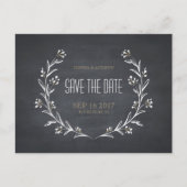 Floral chalkboard rustige bruiloft behalve de datu aankondigingskaart (Voorkant)