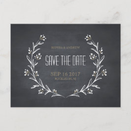Floral chalkboard rustige bruiloft behalve de datu aankondigingskaart