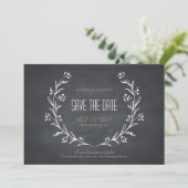 Floral chalkboard rustige bruiloft behalve de datu save the date (Staand voorkant)