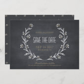 Floral chalkboard rustige bruiloft behalve de datu save the date (Voorkant / Achterkant)
