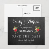 Floral Chalkboard Save the Date Briefkaarten (Voorkant / Achterkant)