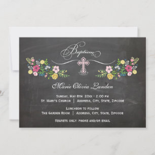 Floral Chalkboard    Uitnodiging voor Girl Baptism
