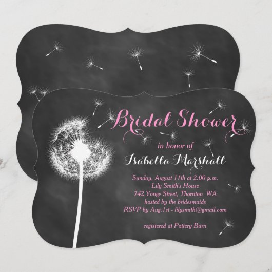 Floral Chalkboard Vrijgezellenfeest Invite (roze) Kaart (Voorkant / Achterkant)