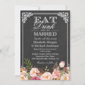 Floral Chalkboard Wedding EAT Drink en moet getrou Kaart (Voorkant)