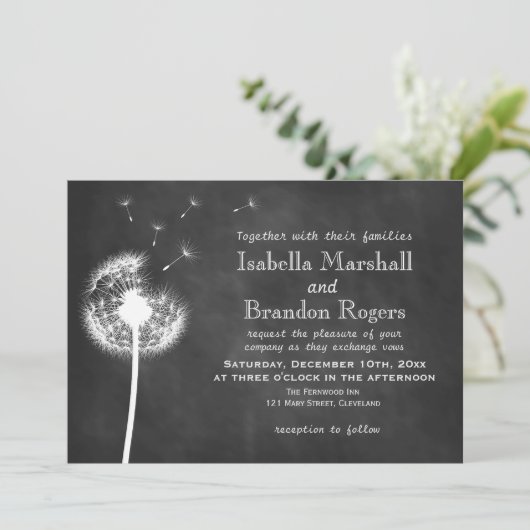 Floral Chalkboard Wedding Invite (wit) Kaart (Staand voorkant)
