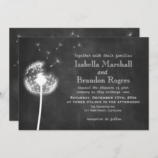 Floral Chalkboard Wedding Invite (wit) Kaart (Voorkant / Achterkant)