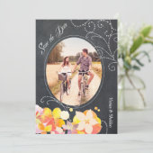 Floral Chalkboard Wedding Photo Save the Date Kaart (Staand voorkant)