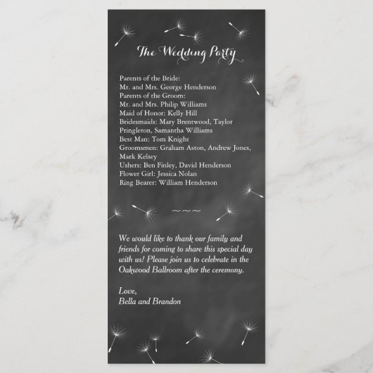 Floral Chalkboard Wedding Programma Programmakaart (Achterkant)