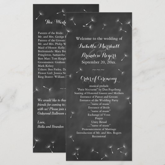 Floral Chalkboard Wedding Programma Programmakaart (Voorkant / Achterkant)