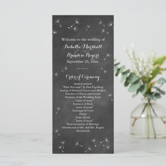 Floral Chalkboard Wedding Programma Programmakaart (Staand voorkant)