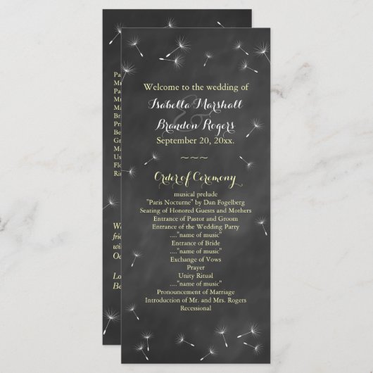 Floral Chalkboard Wedding Programme (geel) Programmakaart (Voorkant / Achterkant)