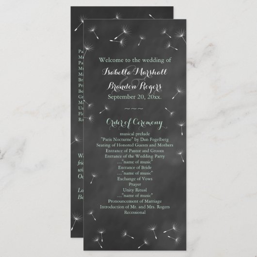 Floral Chalkboard Wedding Programme (mint) Programmakaart (Voorkant / Achterkant)
