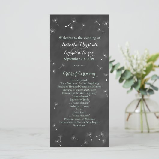 Floral Chalkboard Wedding Programme (mint) Programmakaart (Staand voorkant)