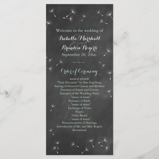 Floral Chalkboard Wedding Programme (mint) Programmakaart (Voorkant)