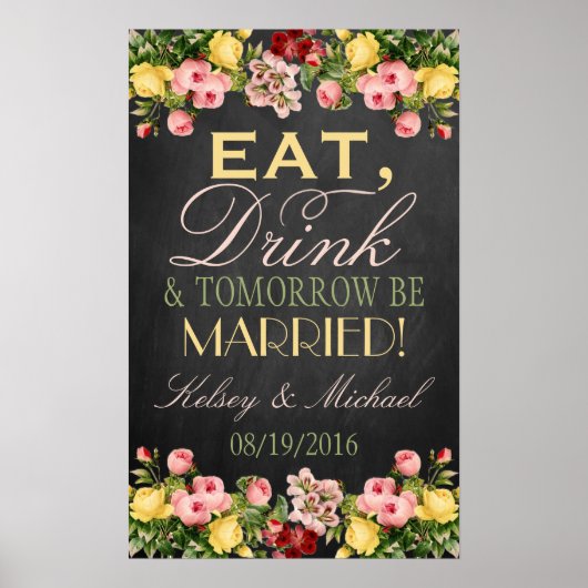  Floral Chalkboard Wedding Welkomstteken Poster (Voorkant)