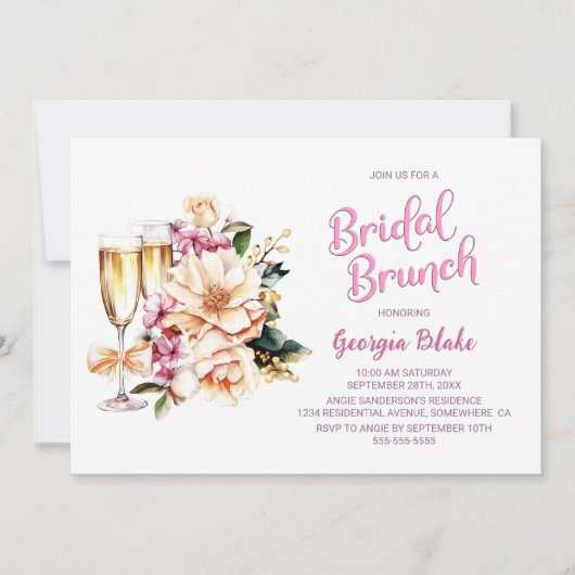 Floral Champagne Bridal Brunch Kaart (Voorkant)
