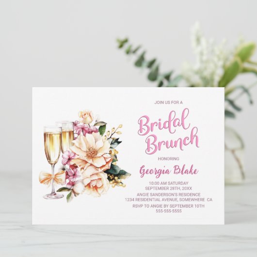 Floral Champagne Bridal Brunch Kaart (Staand voorkant)