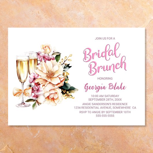 Floral Champagne Bridal Brunch Kaart