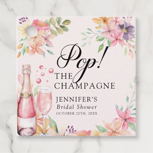 Floral Champagne | Bridal Shower Brunch Bedankjes Labels (Voorkant)