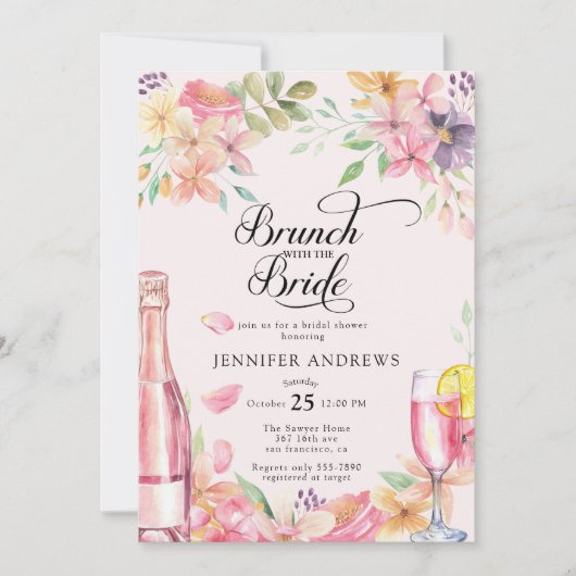 Floral Champagne | Bridal Shower Brunch Kaart (Voorkant)