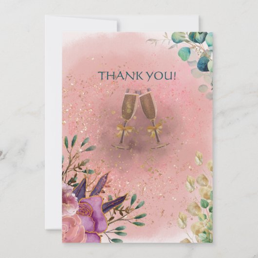 Floral Champagne bruiloft Kaart (Achterkant)