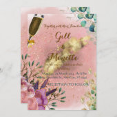Floral Champagne bruiloft Kaart (Voorkant / Achterkant)