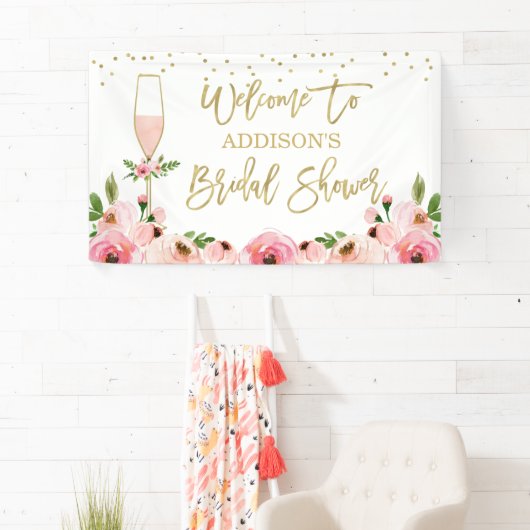 Floral Champagne Glas Vrijgezellenfeest Banner (Insitu)