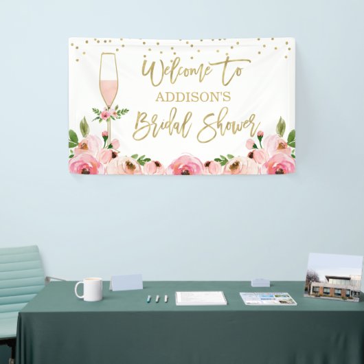 Floral Champagne Glas Vrijgezellenfeest Banner (Beurs)